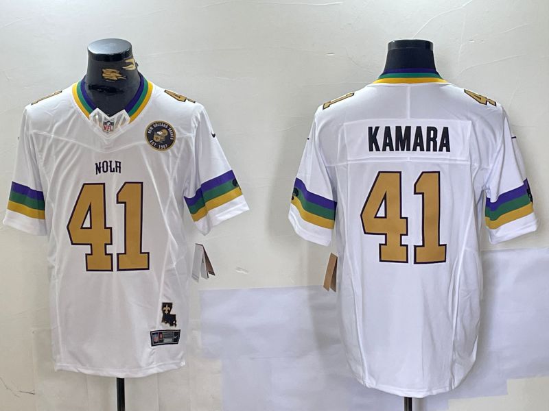 Men New Orleans Saints 41 Kamara White Three generations 2024 Nike Vapor Limited NFL Jersey style 2
